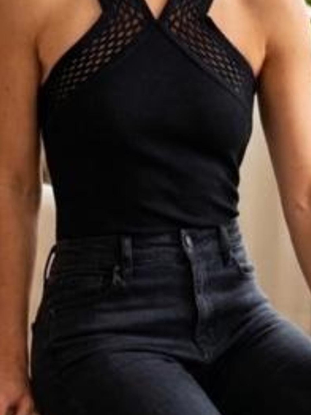 NWT Black Crisscross Halter Women’s Bodysuit size S/M